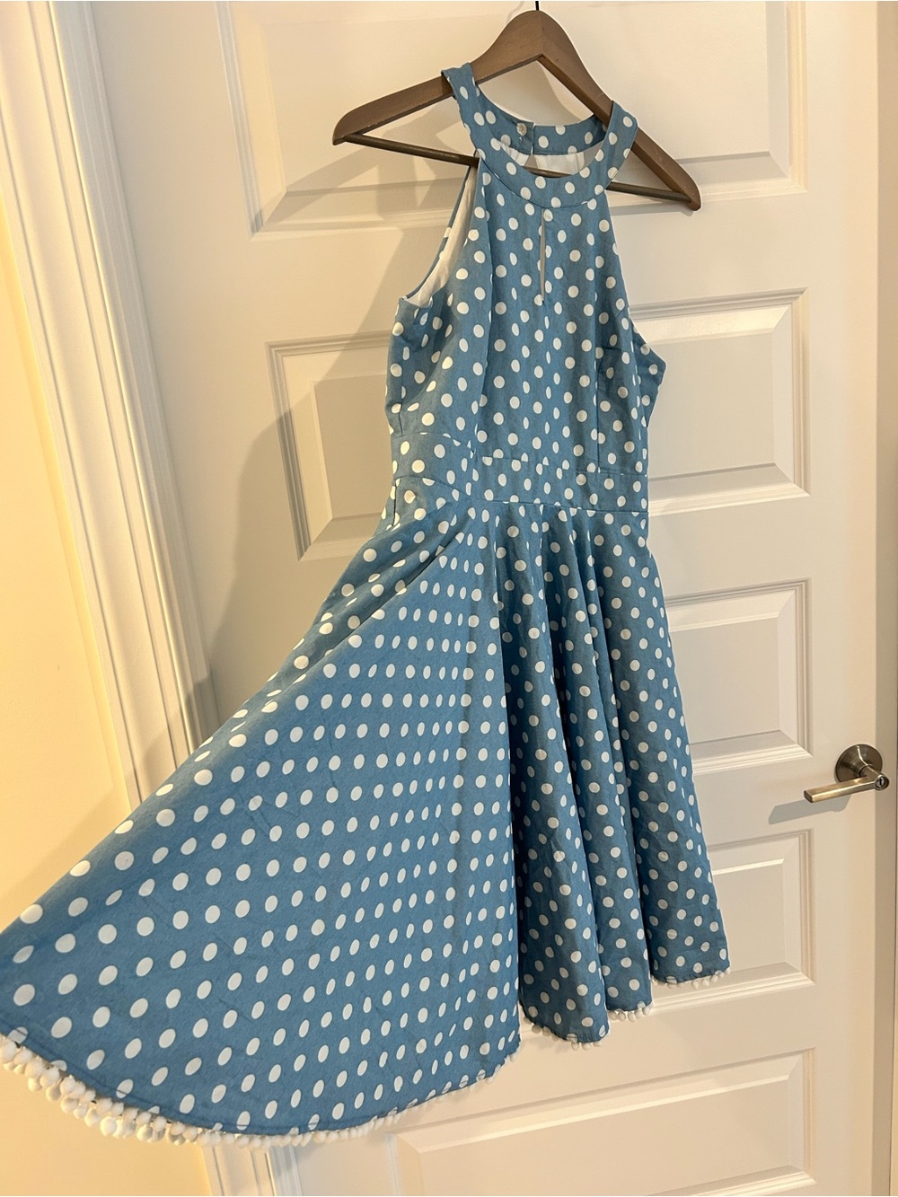 Smak Parlour Polka Dot Swing Dress Blue White Size L